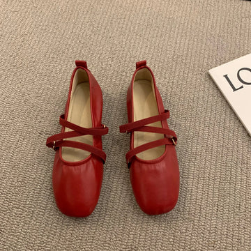 Xajzpa Women Shoes Brand Designer Mary Janes Shoes Woman Square Toe Japanned Leather Flats Vintage Narrow Band Loafers